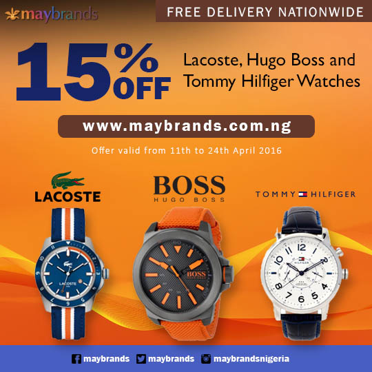 Get 15% off Hugo Boss, Lacoste and Tommy Hilfiger watches from MayBrands |  BellaNaija