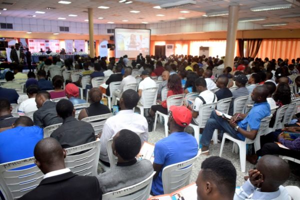 A cross section of the audience showing engrossed youths as they listen intently to the speakers during the #IYD2016NG event.