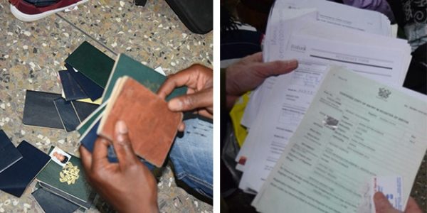Left: Some of the 150 seized passports collected during the raids. Right: Some of the banking, education, and other identification paperwork seized during the raids. (U.S. Department of State photos)