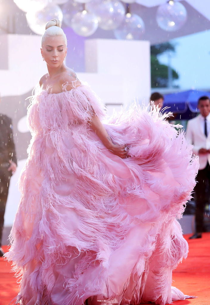 Lady Gaga stands out in Pink Valentino Feathered Gown at Venice Film  Festival | BellaNaija